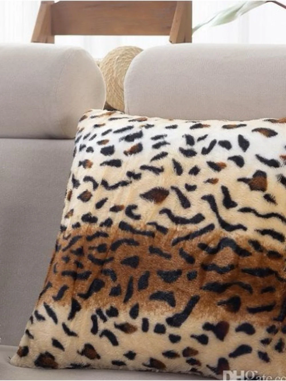 Leopard Print Faux Fur Accent Pillow - Cream and Brown